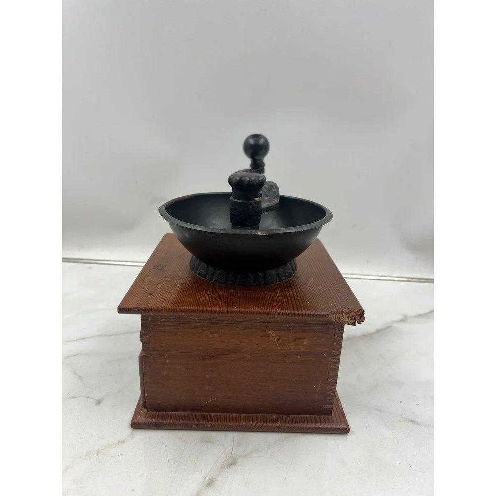 Vintage Olde Thompson Wood Coffee Mill Manual Hand Crank Grinder Cast Iron Black